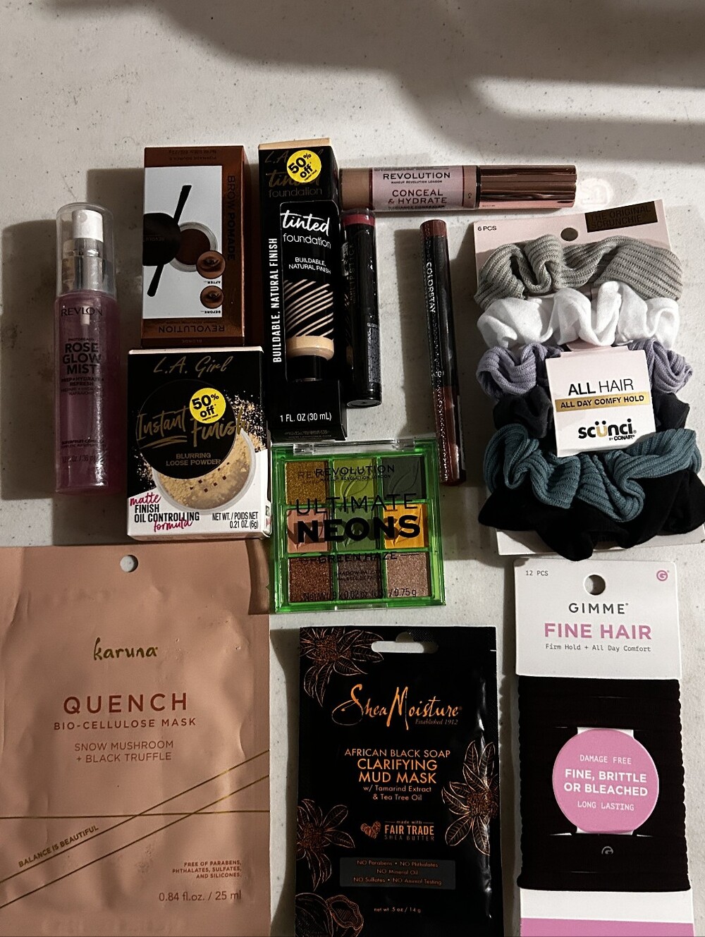 Revolution Revlon Scunci Makeup Hair Ties Rose Glow Mist Face Eyeshadow Brows